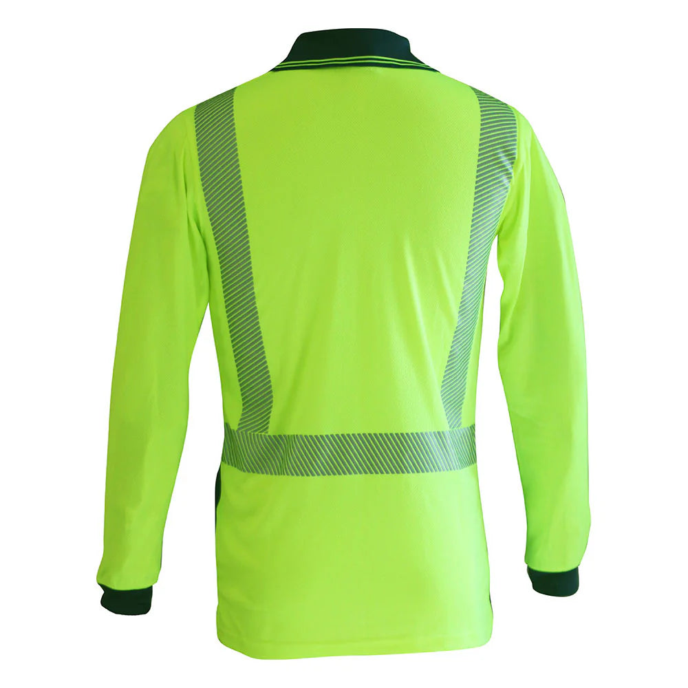 Caution Hi Vis Segmented Taped Micro Fibre LS Polo - PCP1233