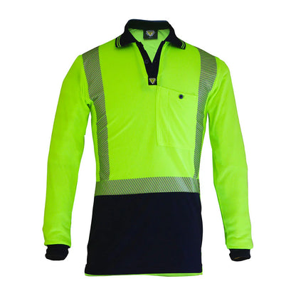 Caution Hi Vis Segmented Taped Micro Fibre LS Polo - PCP1233