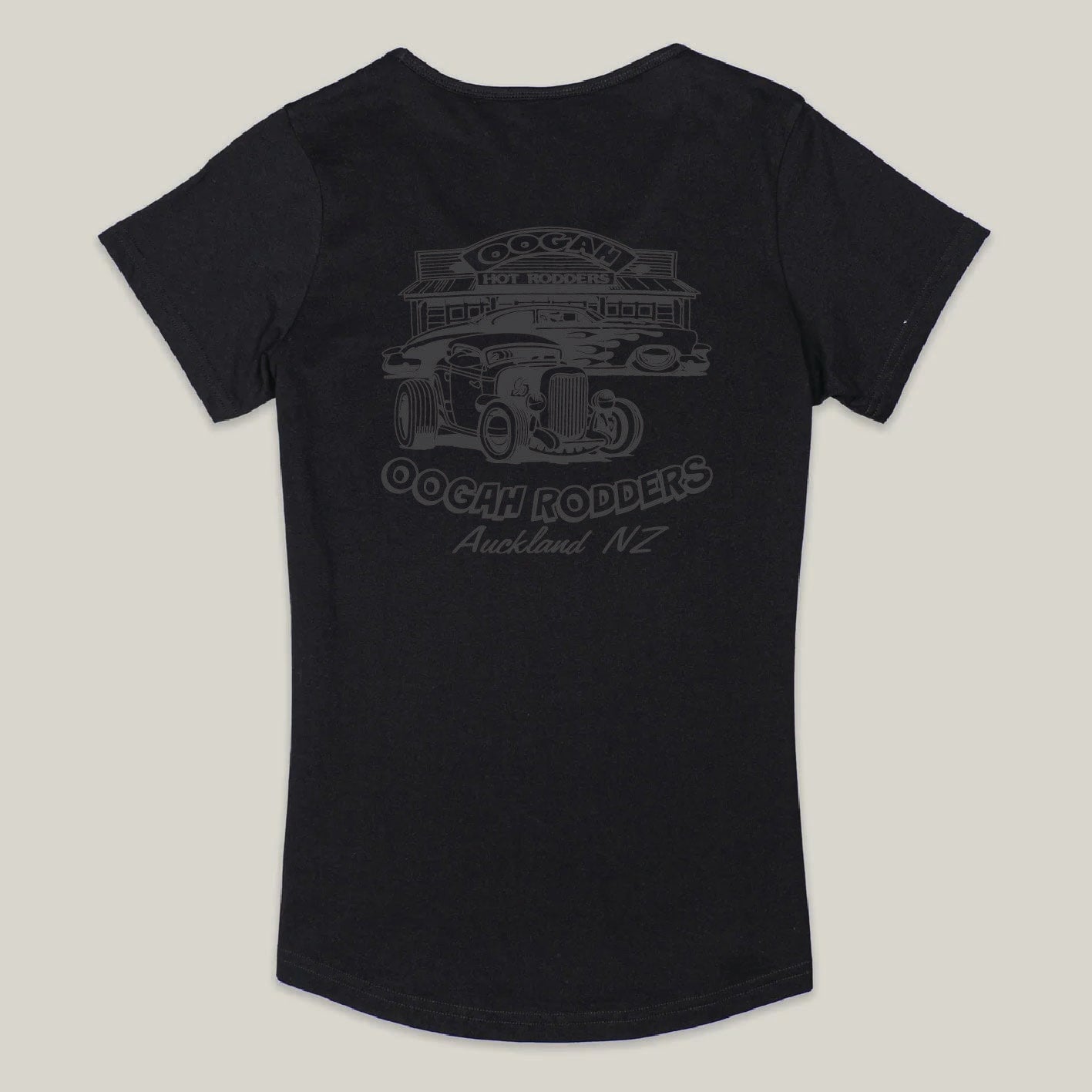 Oogah Rodders Womens Black Tee - Black print - OOGAH001