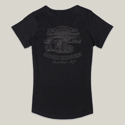 Oogah Rodders Womens Black Tee - Black print - OOGAH001