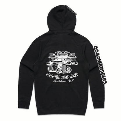 Oogah Rodders Black Full Zip Hoodie - White Print