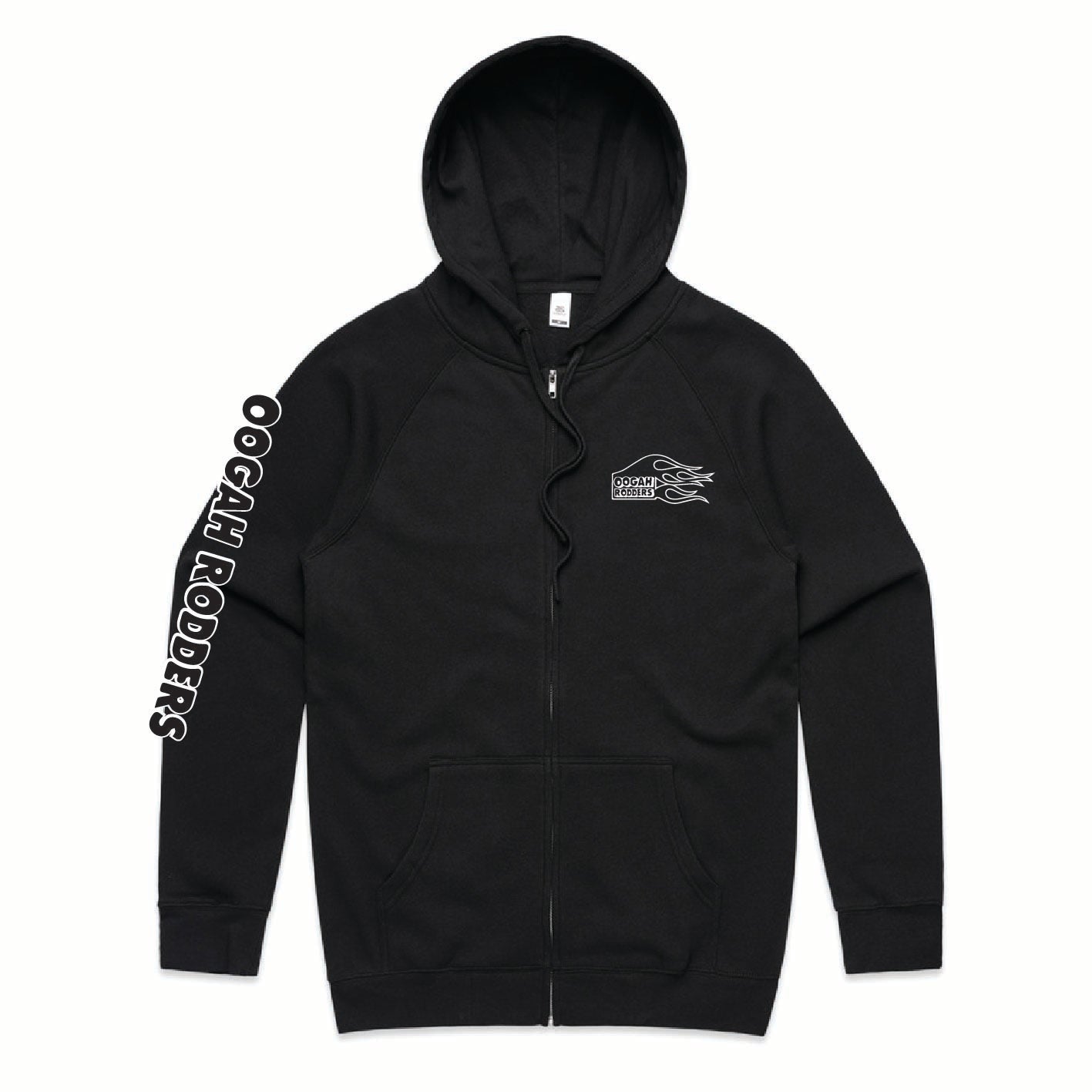 Oogah Rodders Black Full Zip Hoodie - White Print