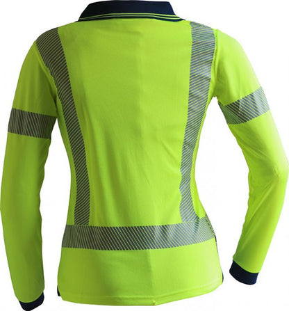 Caution Women's Hi Vis Day Night LS Micro Fibre Polo - PCP1235