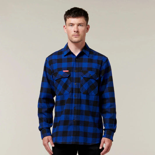 Long Sleeve Check Flannel Cotton Work Shirt - Y07295